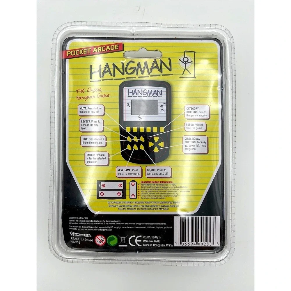 NWB Westminster Pocket Arcade Electronic‎ Hangman Handheld Classic Travel Game